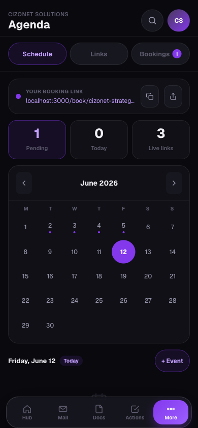 Praxis Agenda mobile screenshot showing bookings and calendar